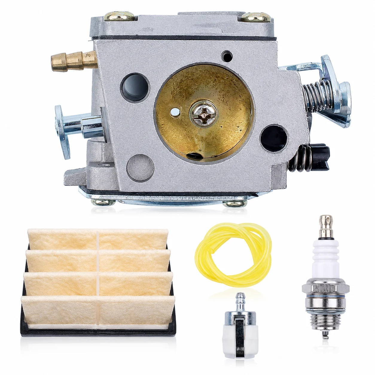 5 in 1 Carburetor Kit Air Filter Fuel Filter Fuel Line Spark Plug for Husqvarna 61 266 268 272 272XP Replacement Chainsaw Parts