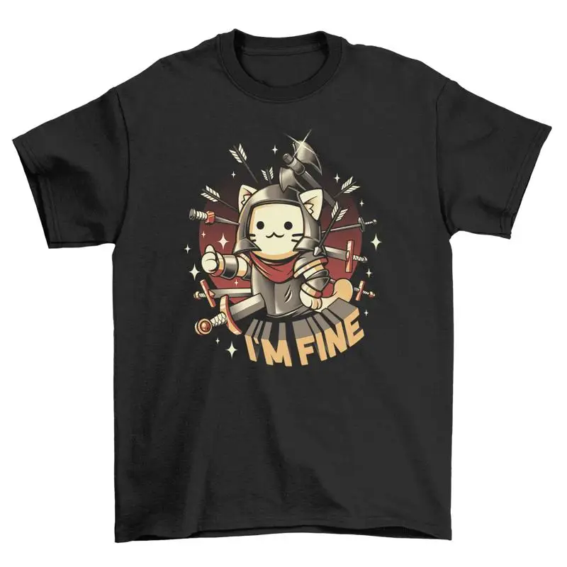 I'm Fine Gamer Cat with Sword Funny T shirt Level Up Your Style Prin
