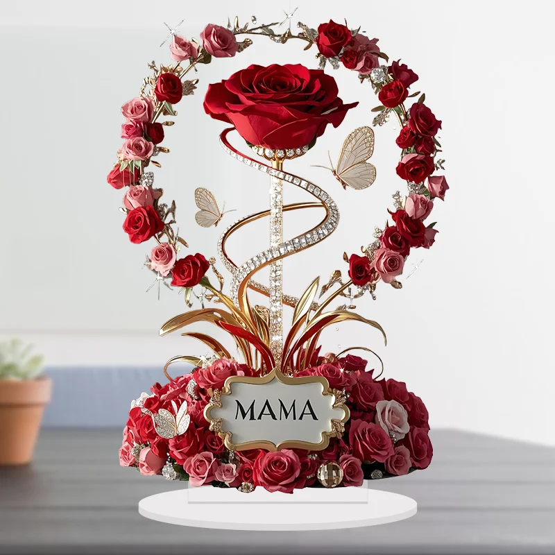 2D 1PCS Rose Mother's Day Gift Acrylic Sculpture Holiday Decoration Desktop Decoration Office Decoration High Appearance Quality