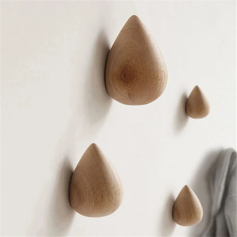 Gancho de madera de haya con forma de gota de agua, perchero multiusos para decoración de pared, perchero, puerta, almacenamiento de ropa,