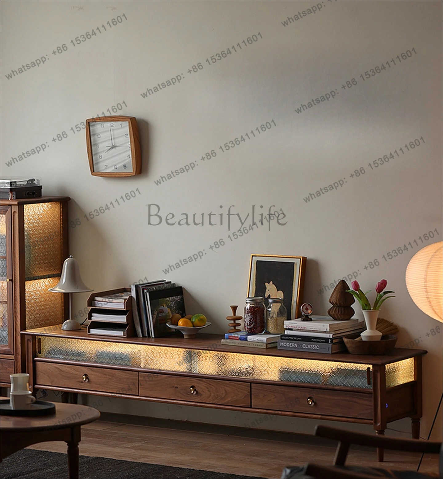 

2025 new retro French all solid wood black walnut TV cabinet