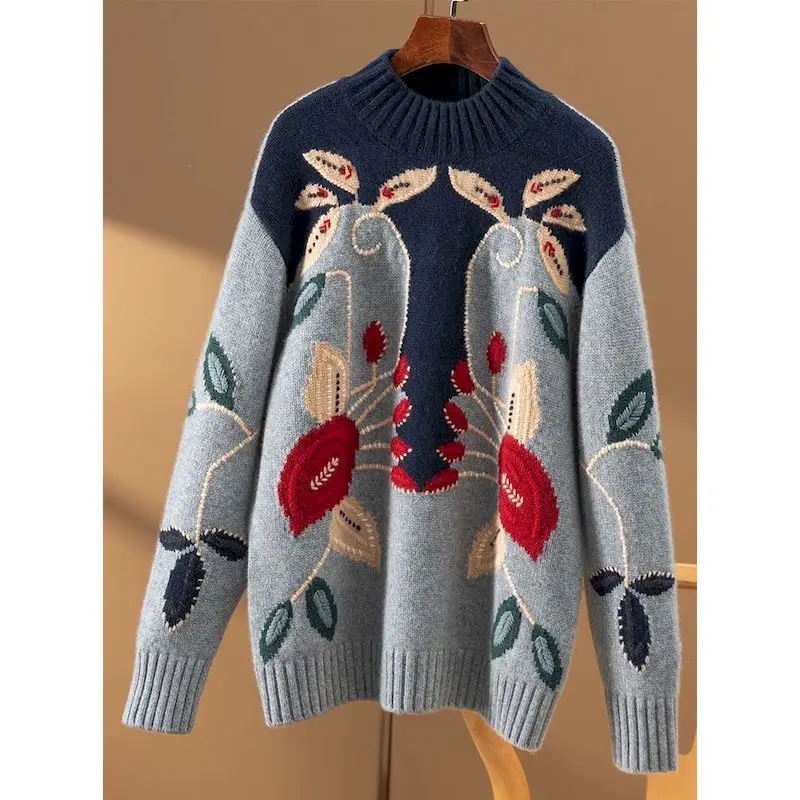 Fashion Sweaters Women Leaf Design Knitted Pullovers Korean Style Knit Sweater Casual Loose Y2k Top Autumn Winter Trendy Clothes