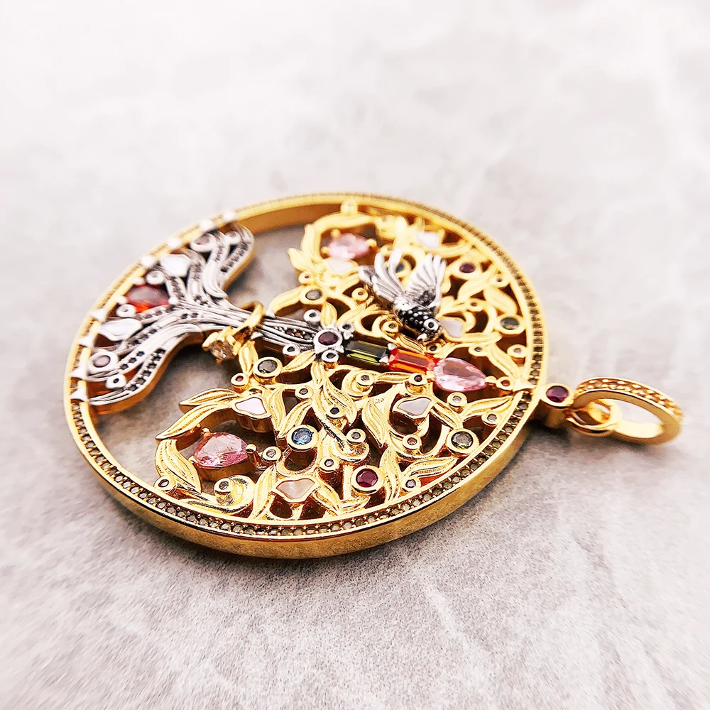 Vergoldeter Baum-Raben-Anhänger aus 925er-Sterlingsilber, edler Schmuck, neues Vintage-Geschenk für Damen und Herren – Detail 5