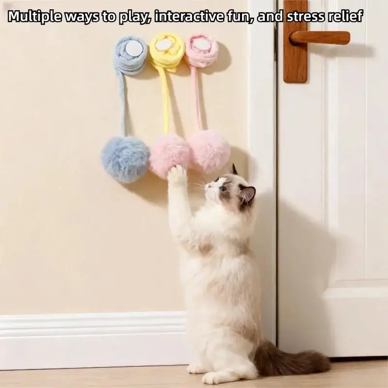 

Cat Toy Plush Spring Ball Hang Door Swing Kitten Plaything Bite Resistant Chew Teething Relieve Boredom Self Entertain Fun