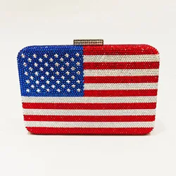 American Flag Evening Crystal Bags For Female Diamond Clutches Luxury Fashion Lady Rhinestone Red White Clear Crystal Purses