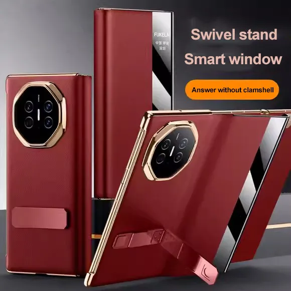 Smart View Window Schutzhülle für Huawei Mate XT Ultimate Plating Leder Flip Case Rotate Kickstand Cover