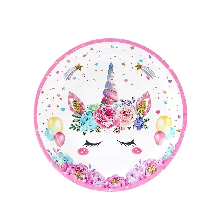 Unicorn Party Supplies 1st Kids Birthday Party Decorations Unicorn Theme Paper Cups Plates Balloon Cake Toppers Baby Shower Girl