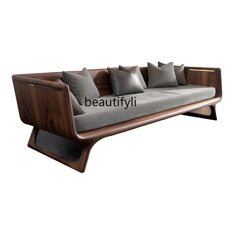 

New Chinese Style Arhat Bed Flat Bed Living Room Solid Wood Sofa North America Black Walnut Simple Modern Chaise Bed