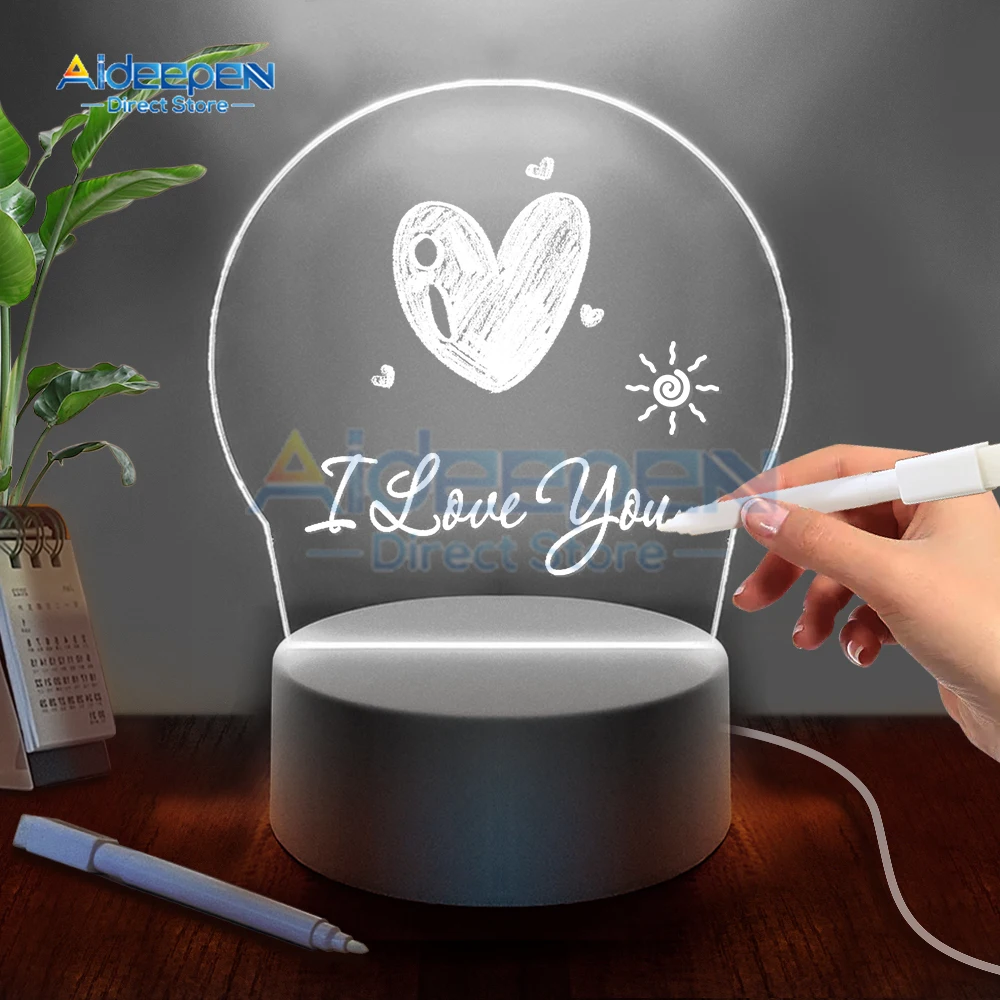 Tablero de notas LED creativo, luz nocturna, tablero de mensajes regrabable USB, luz suave cálida para niños, decoración de novia, lámpara nocturna