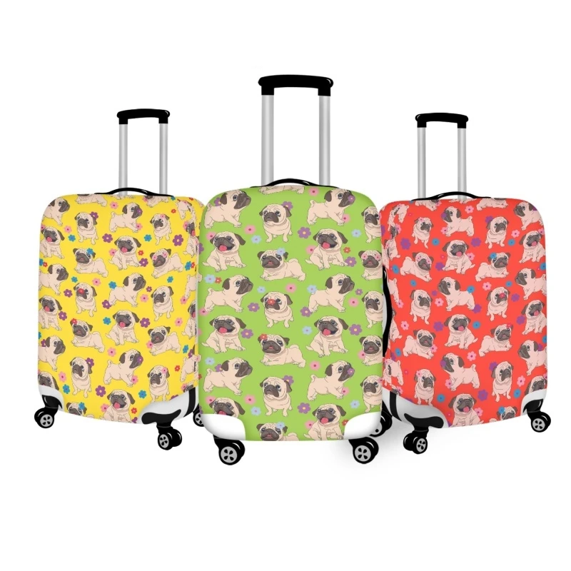 Desenhos animados Pug Padrão Bagagem Capa, Protetora Anti-Scratch Suitcase Covers, Zipper Trolly Case, Acessório de Viagem, bonito, 18-32"