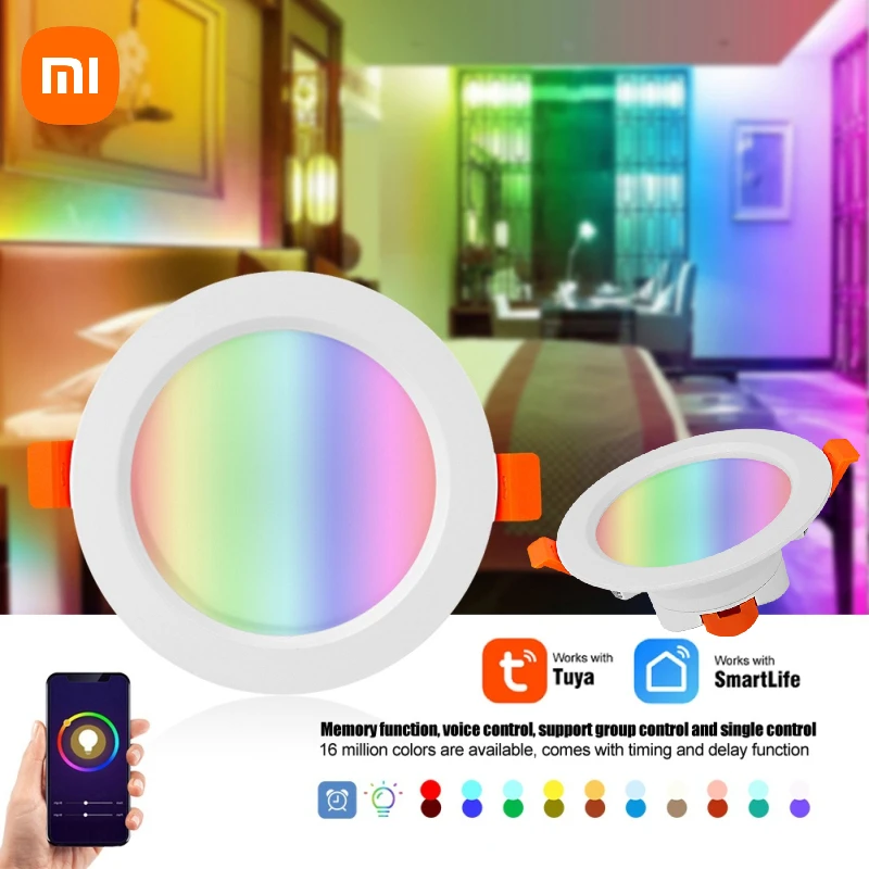 Xiaomi Tuya Smart LED Downlight Ceiling Recessed Lamp Dimmable RGB Color Changing 10W Warm Cold Light With Alexa Google Home