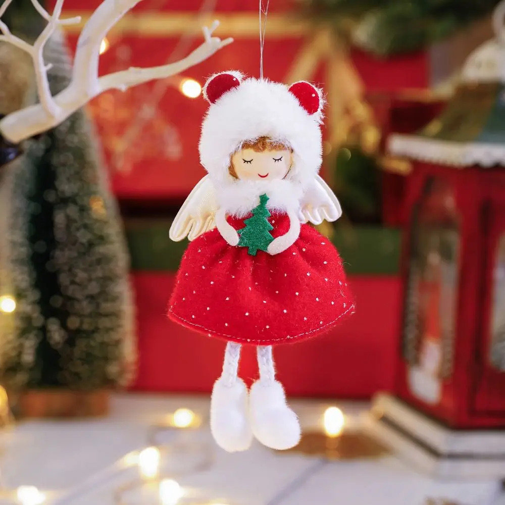 Decorative Red Green Christmas Elf Doll Cute Hanging Xmas Tree Hanging Angel Pendants Plush Red/Green Christmas Angel Plush Doll