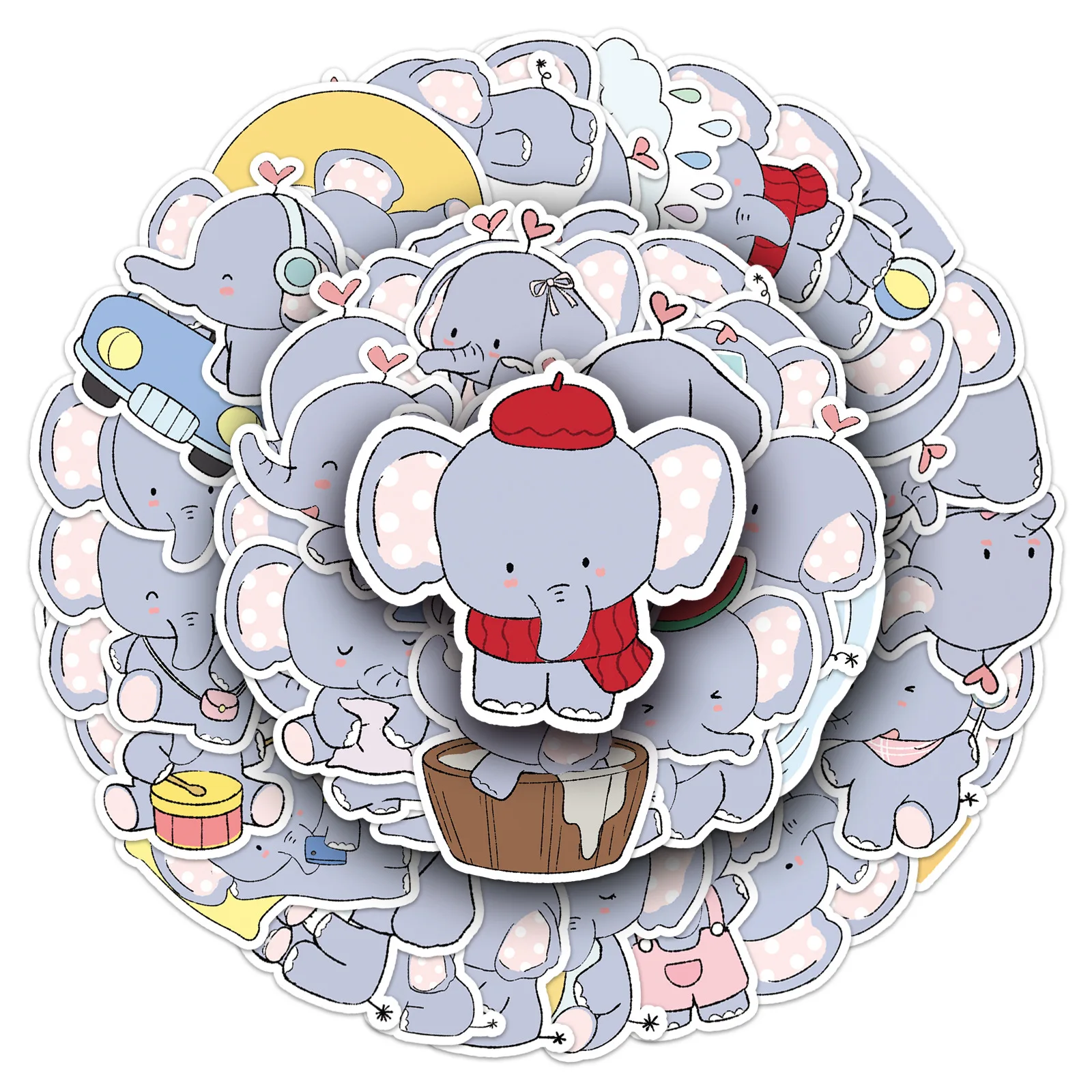 10/30/50PCS 귀여운 만화 아기 코끼리 스티커 DIY 전화 노트북 수하물 스케이트 보드 낙서 데칼 아이를위한 재미