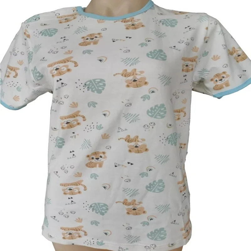 

Little Tiger Cartoon Cute Print T-shirt Adult Baby One Shoulder Snaps Top Men Women Sexy Home Pajamas ABDL Couple Clothes