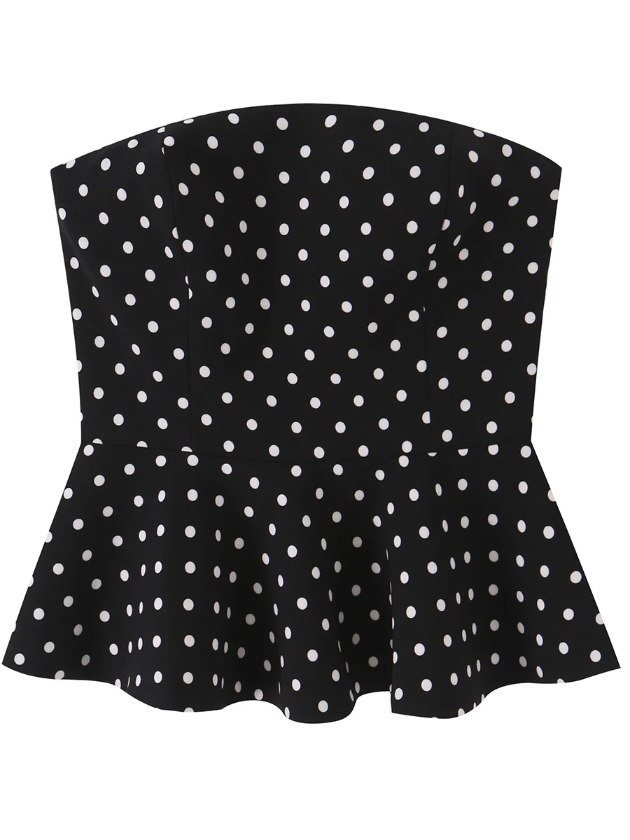 Retro Polka Dot Print Nine-Foot Skirt Vest Top Women's Fashion Outerwear Shoulder Exposure Inner Match Vest Breathable All Se...