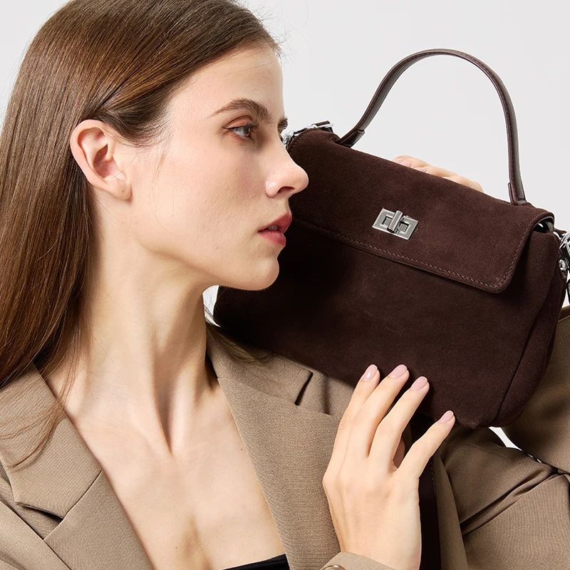 

Women's Suede Cow Leather Luxury Shoulder Bags Female Soft Cowhide Durable Crossbody Bag Ladies Fashion Trend Commute Handbags