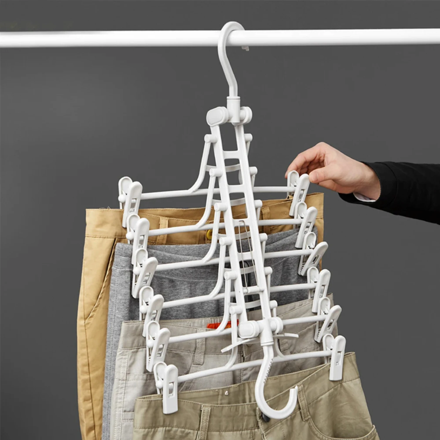 

6 In 1 Pants Clip Hangers Skirt Trousers Hanger Rack Non-Slip storage Closet Organizer Save Space Drying Racks