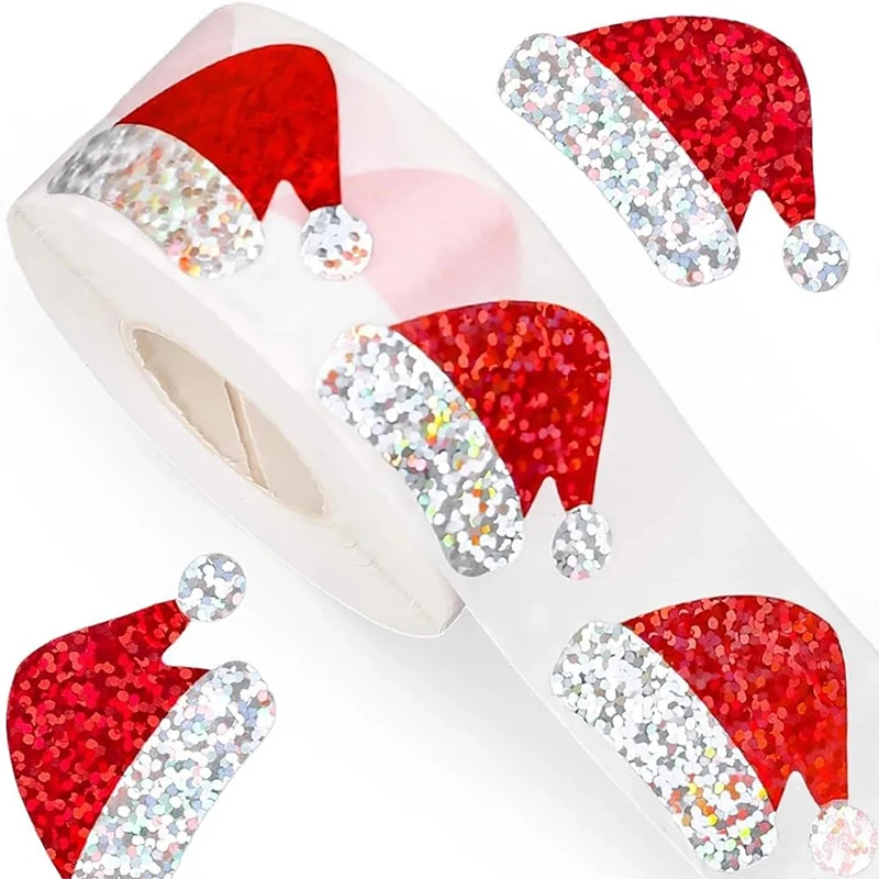 

Party Christmas Gift Wrapping Label Children Scrapbook Stationery Stickers 500pcs Glitter Red Christmas Hat Stickers
