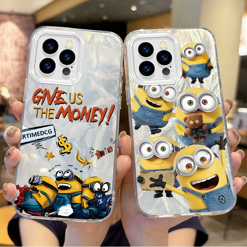 Fashion M-Minions Cartoon Gradient Phone Case for iPhone 16 15 14 13 12 11 8 7 6 Pro Max Plus XS XR Hard Shockproof Matte Covers