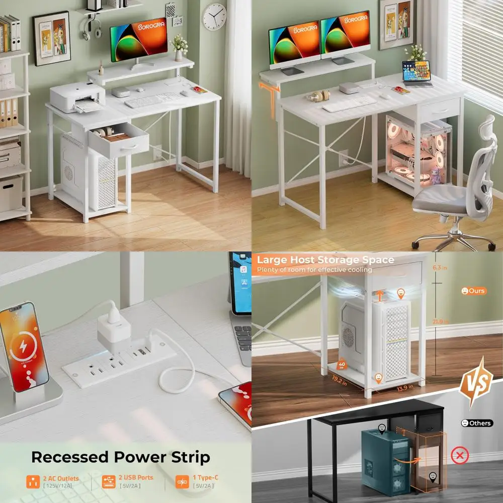 

Adjustable Monitor Stand Desk, 47.2-inch Compact Office Desk with Reversible Storage Shelves and Spacious Work Area