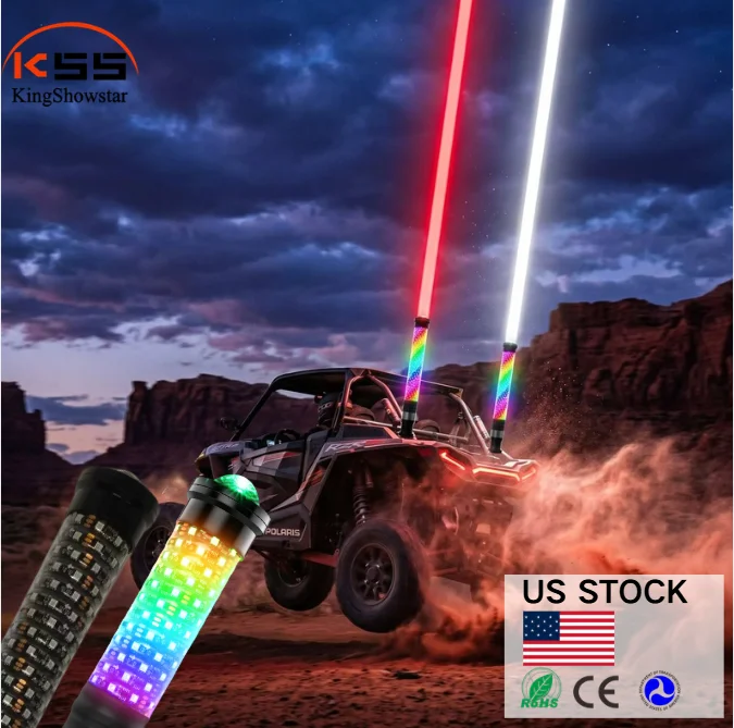 2FT Fat LED Whip Lights US Stock DC12V 5050 Chasing Dream Color App RF Music Sync Turn Signal 40W RGBW Laser Beam Light