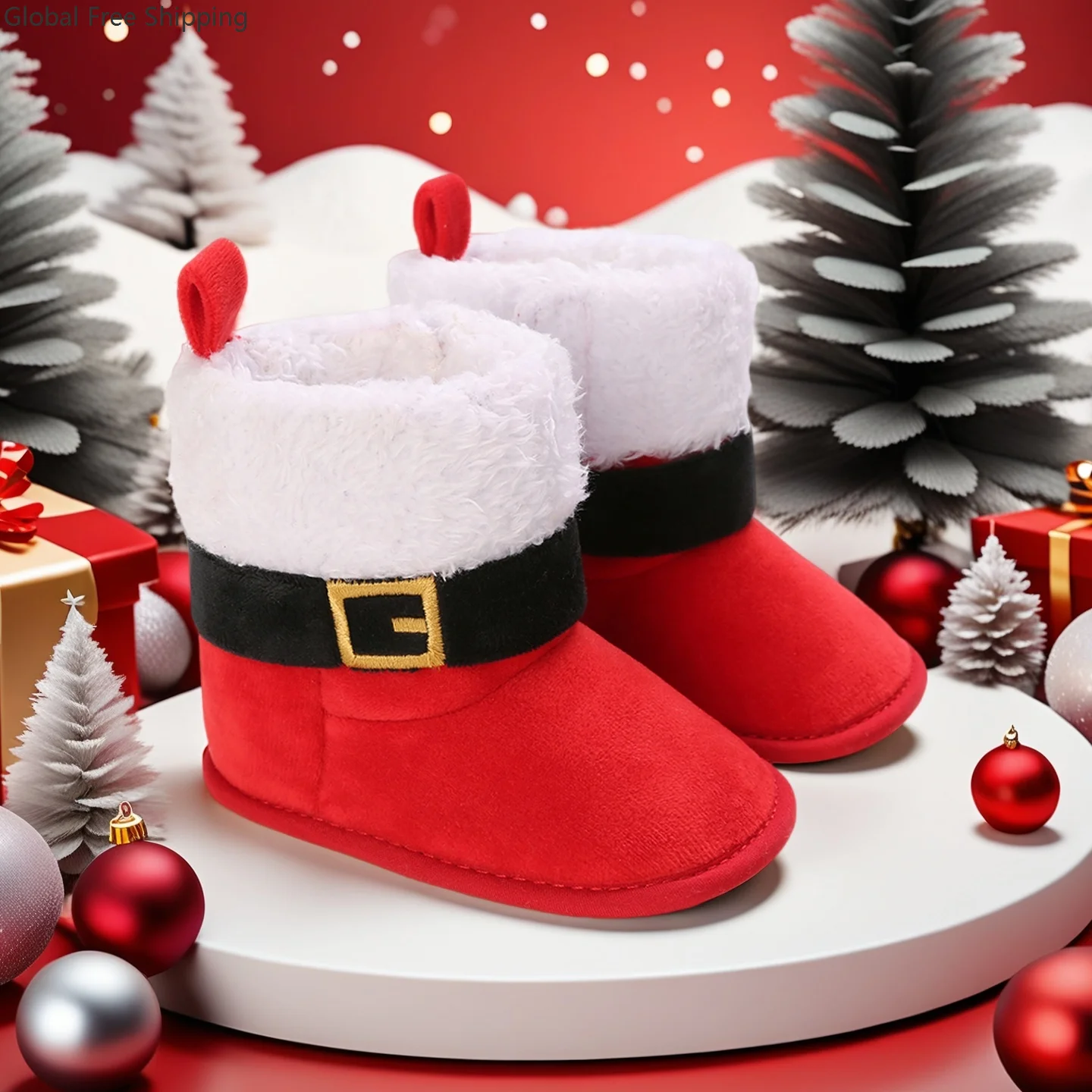 

Baby Toddler Shoes Christmas Cute Plush Heart-shaped Warm Non-slip Boots Cosplay Christmas Holiday Party Children's Soft-soled