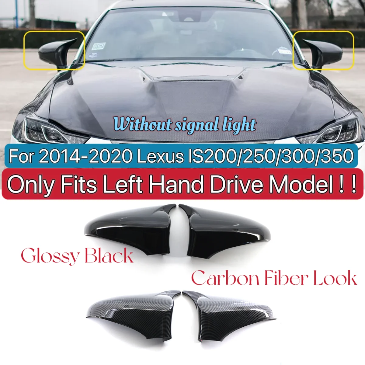 Pair Rearview  Side Wing Mirror Cover Cap For Lexus IS200/250/300/350 All Models 2014-2020 Only Fits Left Hand Drive Model