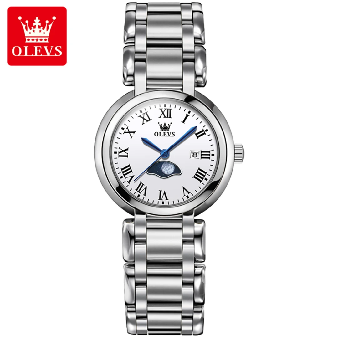 

OLEVS 5573 Quartz Fashion Watch Gift Round-dial Stainless Steel Watchband Moon Phase