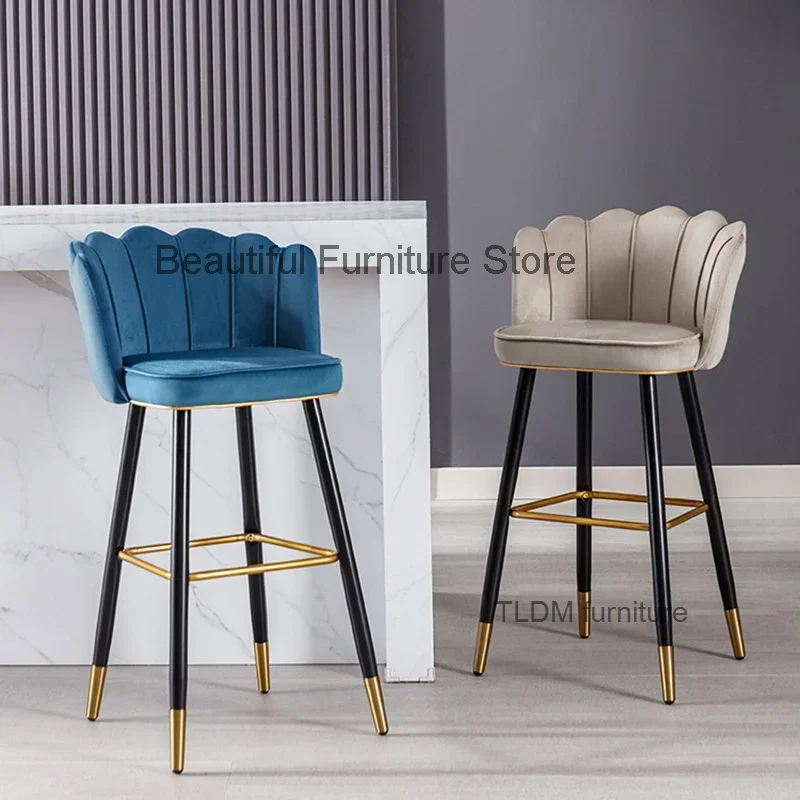 Leather High Bar Chair Modern Nordic Luxury Blue Minimalist Dining Chairs Metal Design Banqueta Giratria Furniture Bar Chair