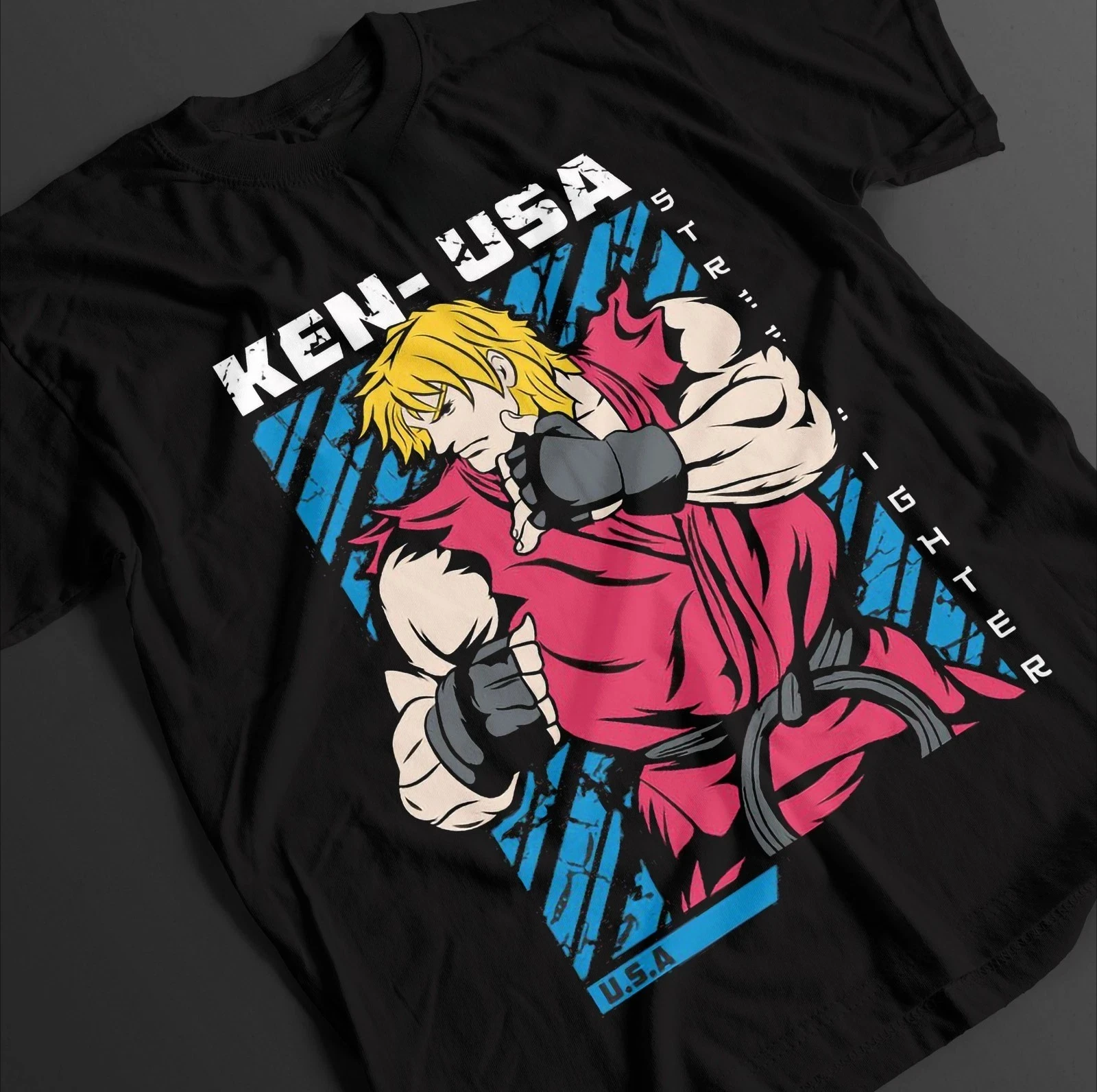 2026 Summer Men's Vintage Anime Street Fighter Ken T-shirt Unisex Anime Manga Shirt  Anime Lovers Shirt, Graphic Anime Tee