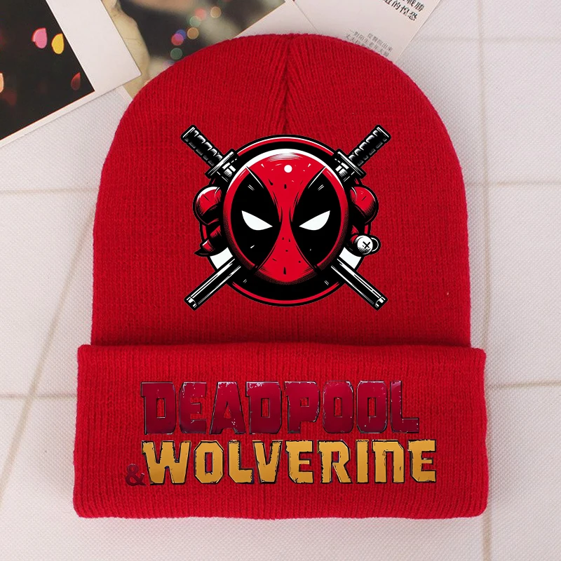 Deadpool & Wolverine Knitted Hat Boys New Marvels Action Figures Knit Cap Kids Winter Warm Beanies Fashion Bonnets Children Gift