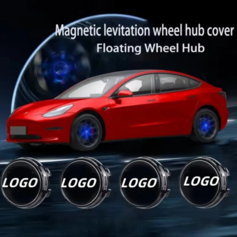 

For Tesla Car magnetic levitation wheel hub light led luminous wheel center cap light modification special wheel hub cap light