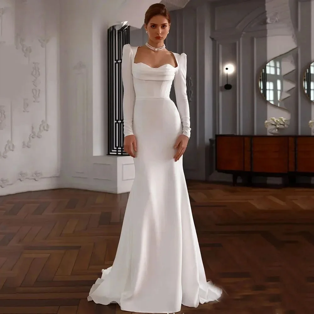 Customize To Measures Sexy  Elegant  Long Sleeve Mermaid Wedding Dress Sweetheart Crepe Open Back Bridal Gown 2025 Sweep Train