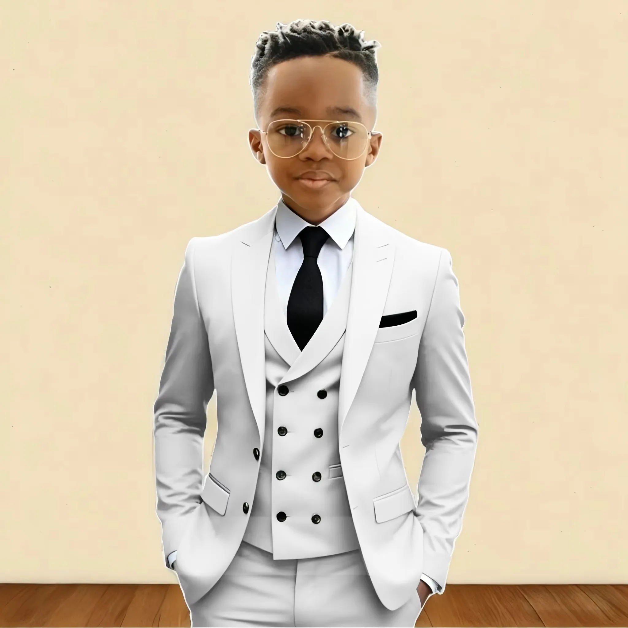 3PC British Style Kids Tuxedo Suit Set for Boys - Wedding Flower Boy Outfit with Jacket Pants Vest Perfect for Piano Performance