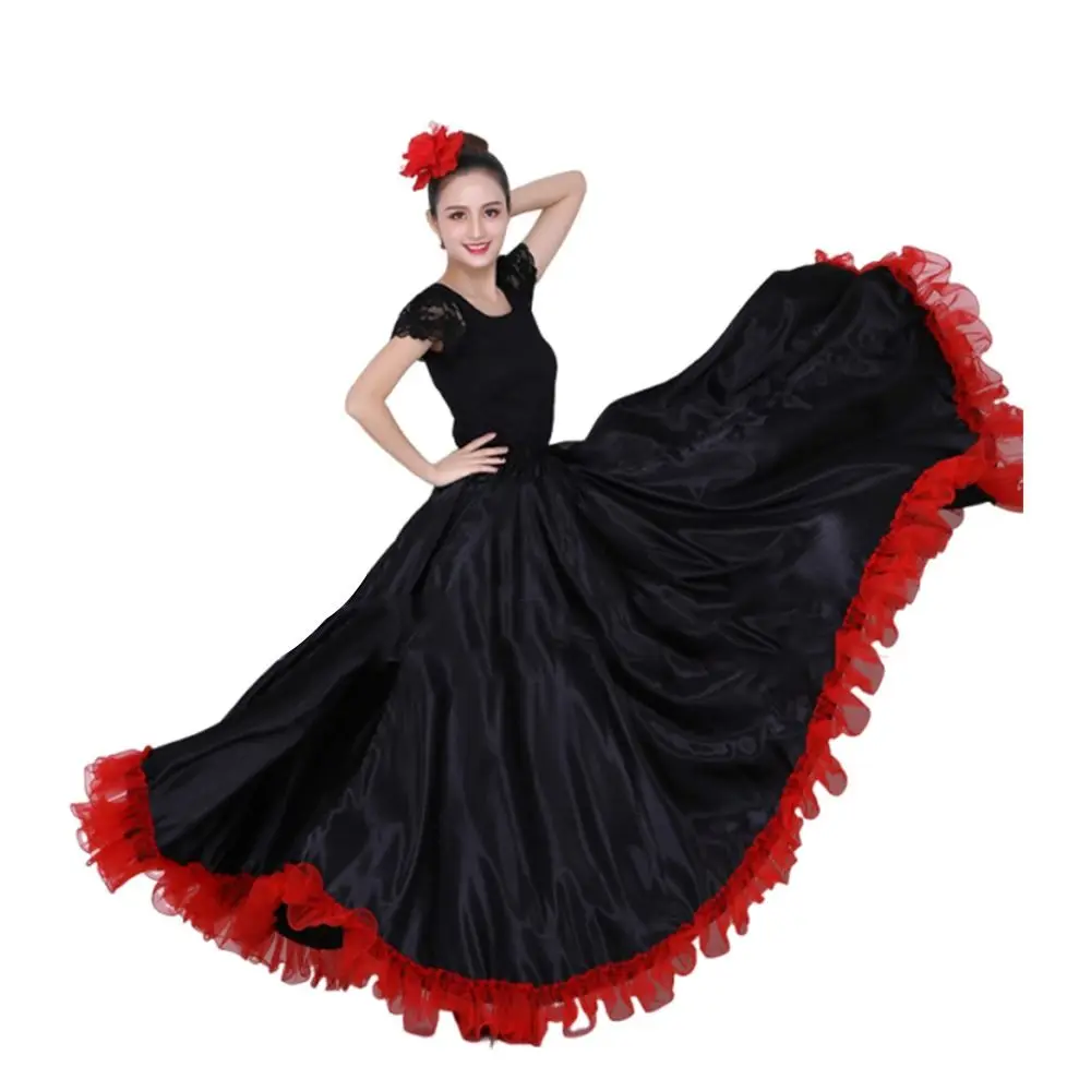 Moda liscia spagnola gonna di flamenco poliestere festa costumi di danza del ventre grande altalena sala da ballo danza Paso Doble vestito da ballo donna