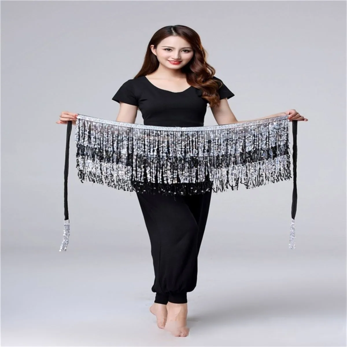 Indian Belly Dance Waist Chain Clothing Sequin Tassel Hip Scarf Dance Sexy and Agile Small Skirt