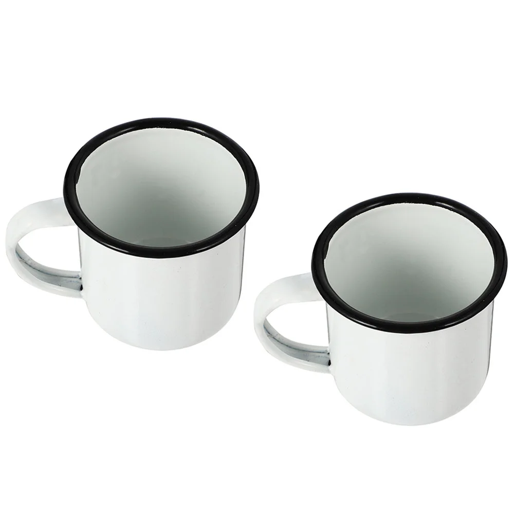 2 Pcs Coffee Cups Drinking Home Enamel Retro Thicken Mug Camping Mugs Vintage White Bride