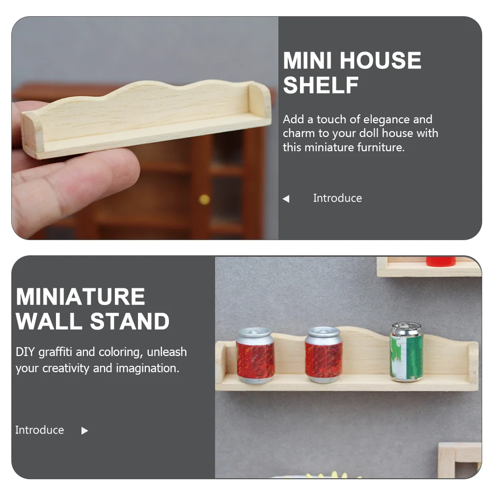 2 Pcs House Mini Furniture Miniature Model Hanging Rack Storage Wall Shelf Shelves Wooden Holder Stuff Ornaments