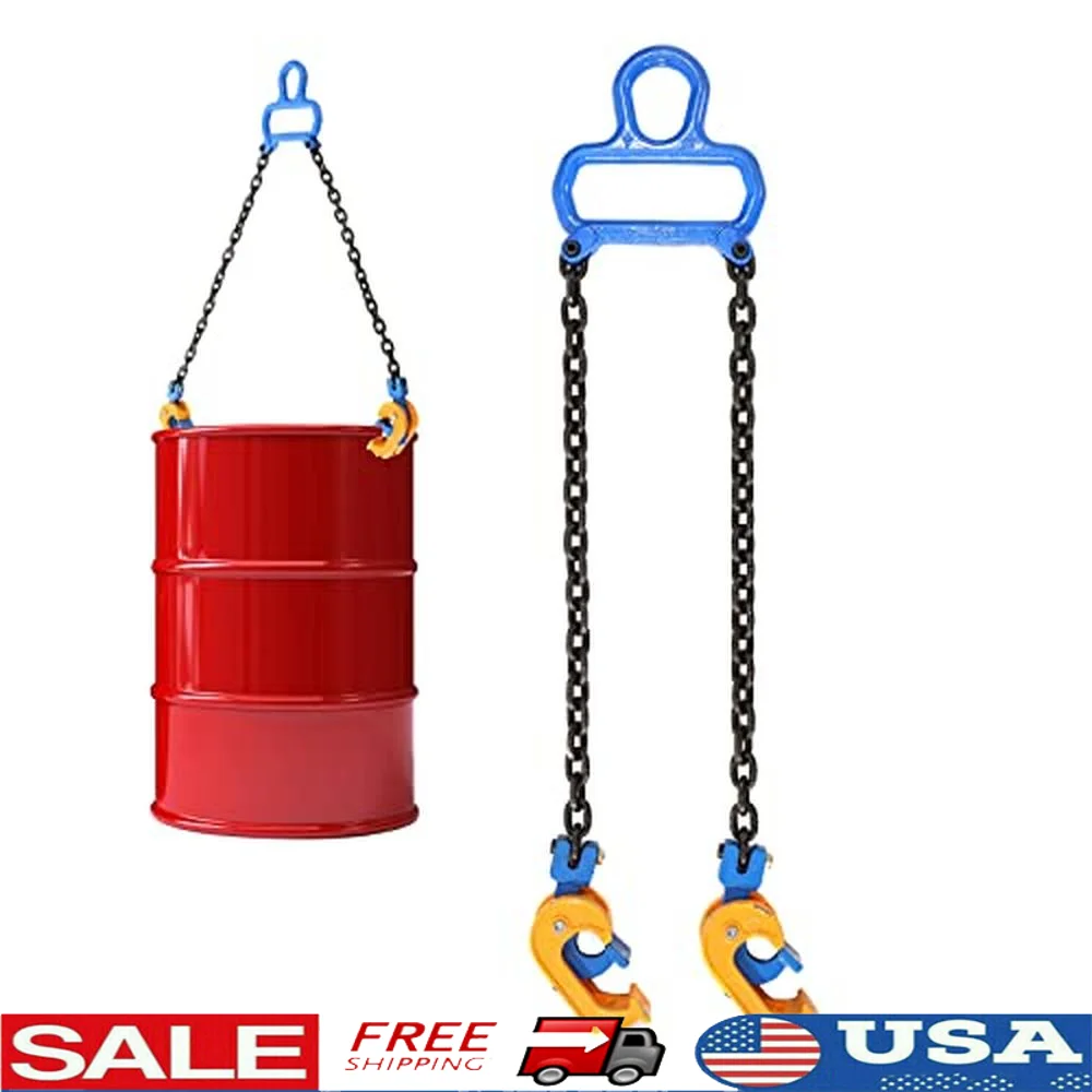 1 Ton Chain Drum Lifter with Carbon Steel Chain and Widen Hook Hoist Crane/Forklift Securely Grasp 30/55 Gallon Drums OSHA/ANSI