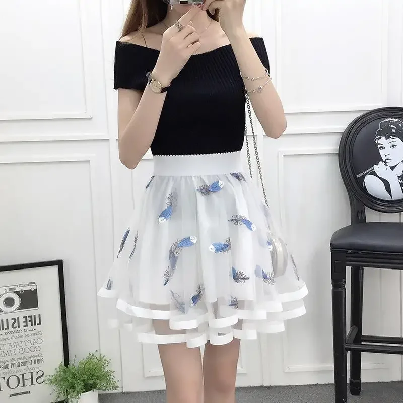 

Faldas Mujer Moda 2024 Summer New Style Mini Skirts All-match Sexy High Waist Gauze Short Skirt Fashion Ruffles Slim Ruffles B03