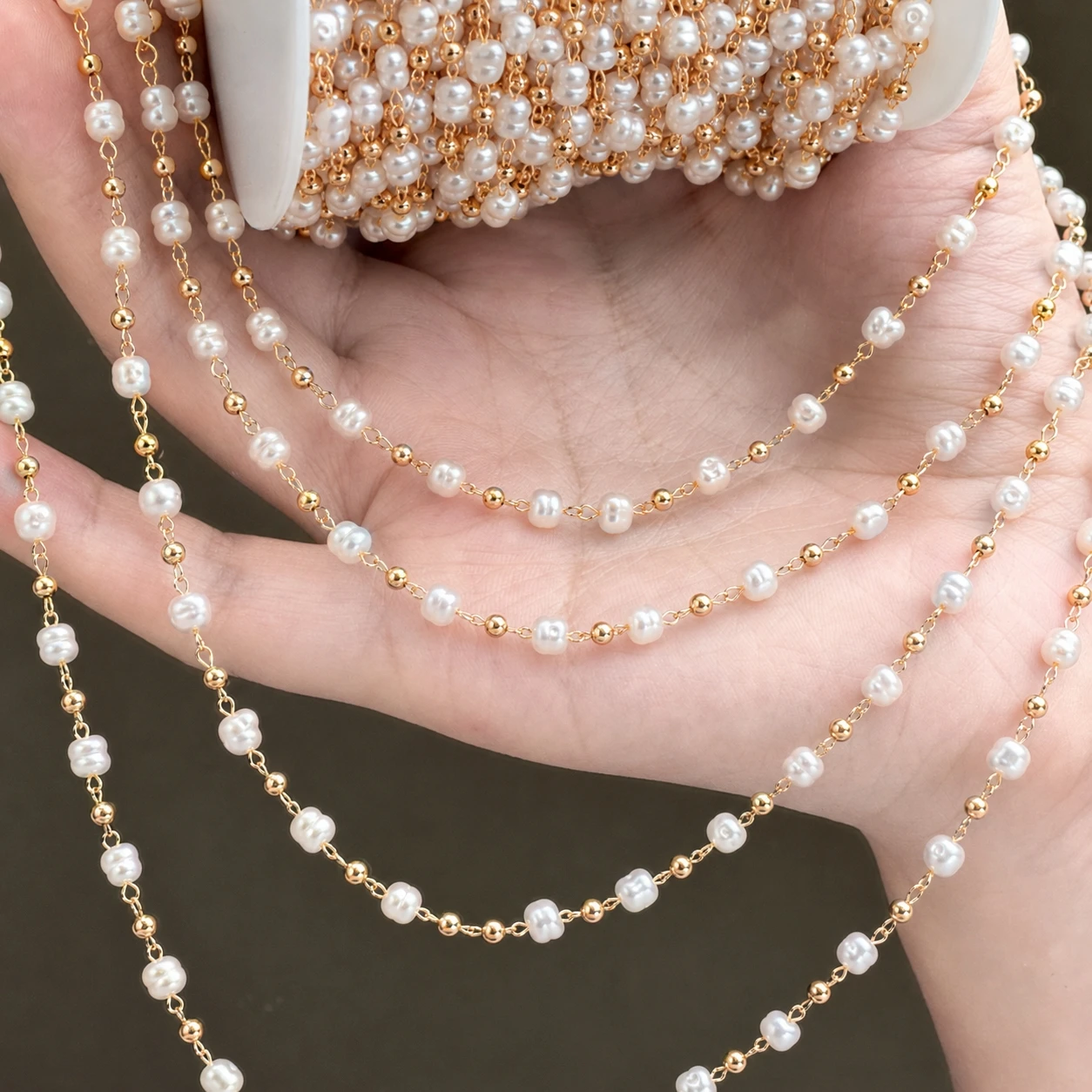 0.5m/1Meter Pearl Beads Chains for Jewelry Making Brass Imitation Pearl Link for DIY Necklace Making Jewelry Findings Bracelet