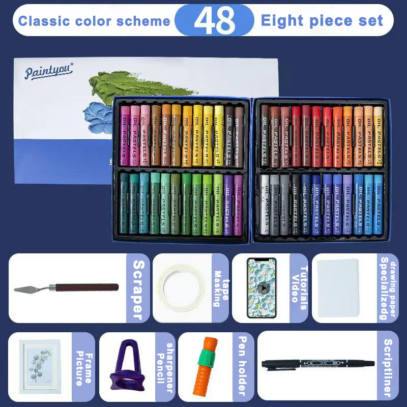 Heavy - Color Oil PaintingStick Set, Including Super -Soft Crayons And Scrapers.Available In 24- Color, 36 -Color, And 48 - Colo