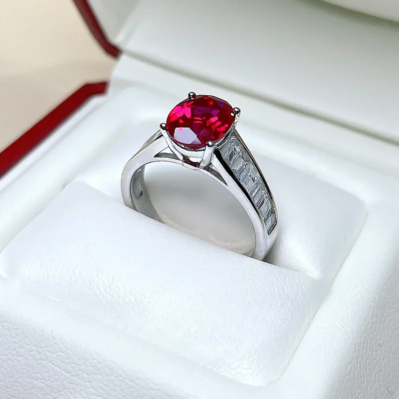 European and American retro red treasure temperament ring 925 silver red corundum high-end socialite new versatile female