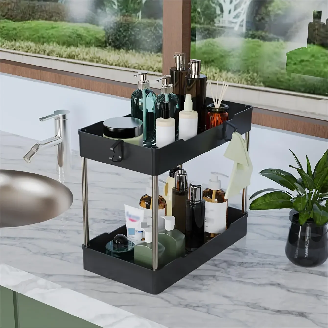 3Pcs/Set Under Sink Organizer 2-Tier Storage Rack Kitchen Cabinet Shelf Bathroom Vanity Countertop Container Space Saver Cleaning Supplies Holder Small Medium Large Multipurpose Pantry Shelving Home Organization view 4