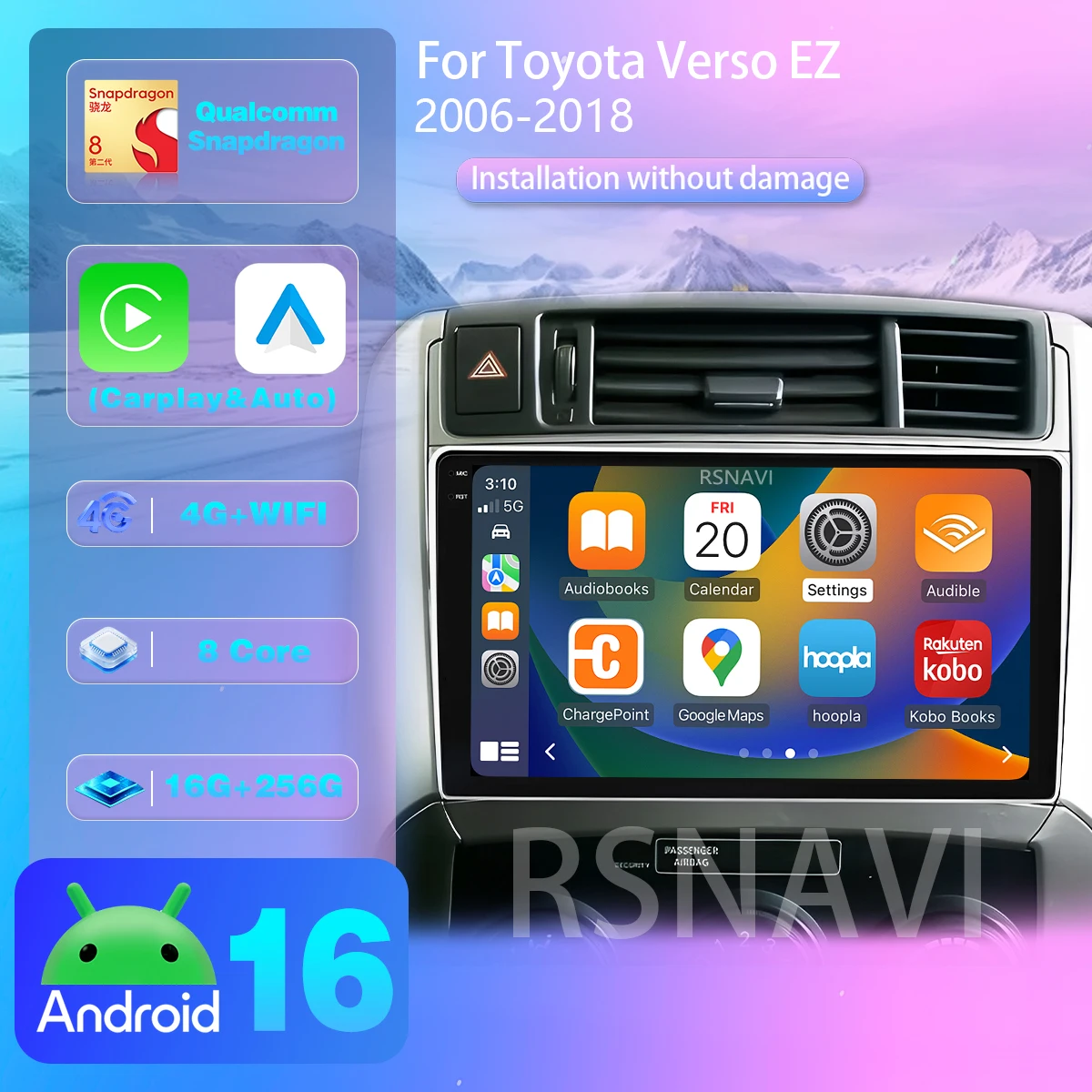 Android 16 für Toyota Verso 2010 2011 2012 2013 2014 2015 2016 Carplay Auto-Stereoanlage Video BT Video Autoradio App-Steuerung WIFI+4G