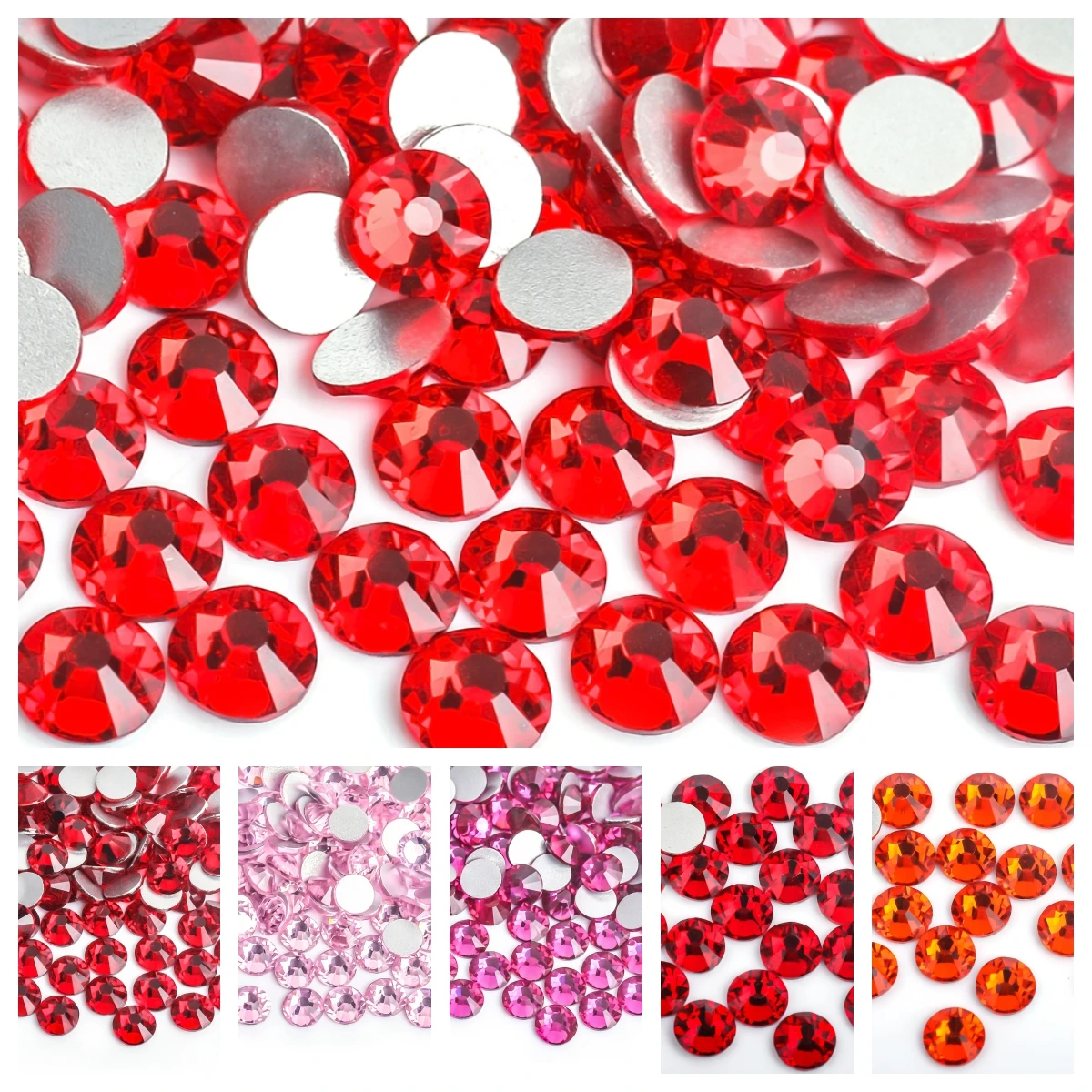 Light / Dark Siam Red Crystal Glitter Nail Art Rhinestones SS3-SS30 Glass/Crystal Non HotFix Nail Art Decorations