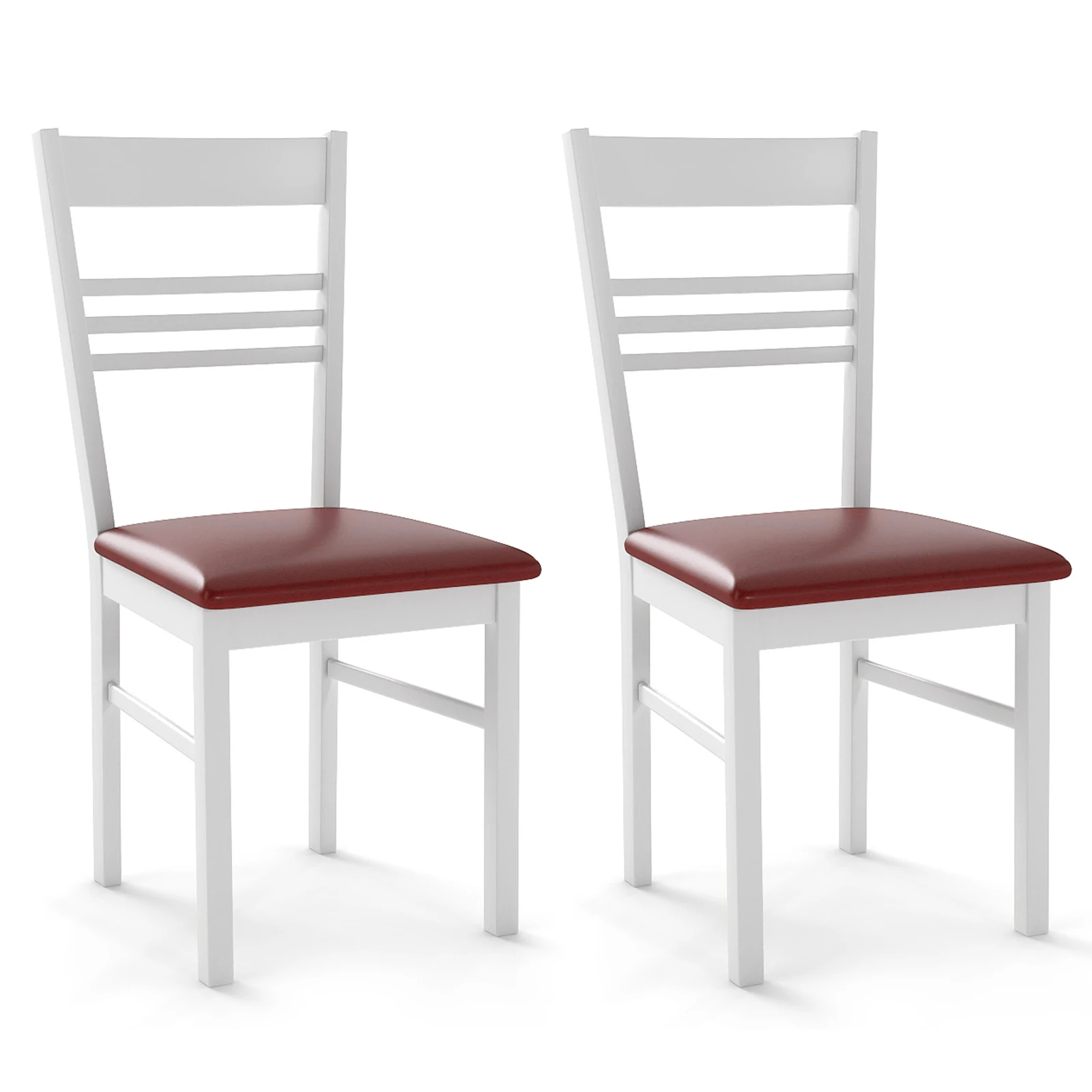 Wood Dining Chairs Set of 2 w/ Rubber Wood Frame, Padded Seat & Slatted Backrest
