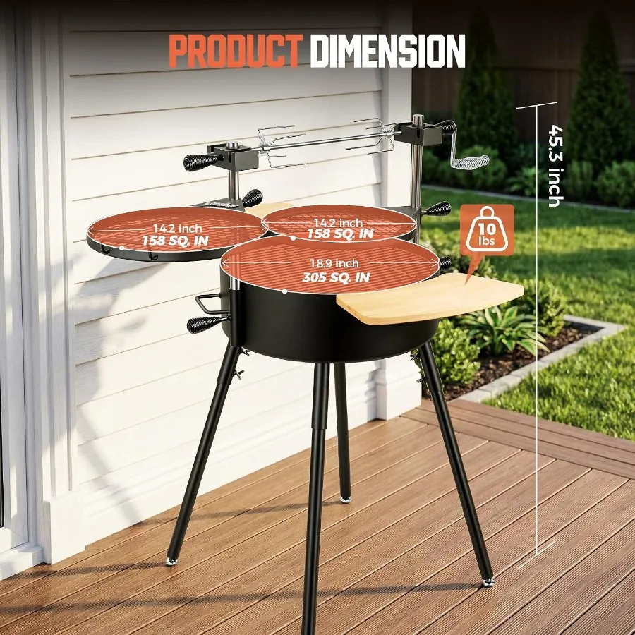 Santa Maria Grill, Portable Argentinian Parrilla with Adjustable Height and 360° Rotating Grates, Charcoal Open Fire BBQ Grill