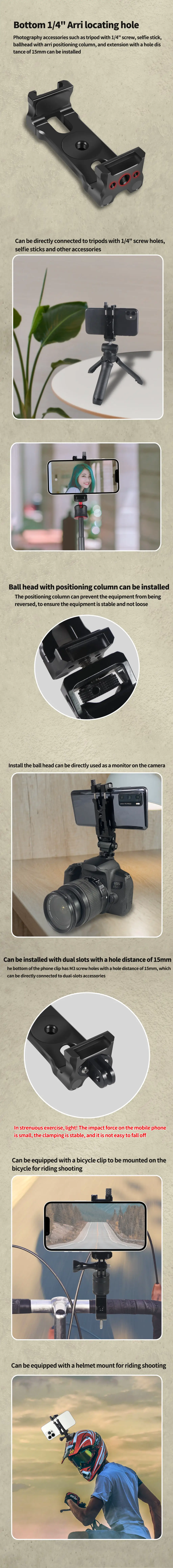 U Clip Telefonständer Power Bank Halter Ausziehbare 62-87mm Klemme Kaltschuhhalterung 1/4" ARRI für iPhone Kamerakäfig Stativhalterung – Detail 9