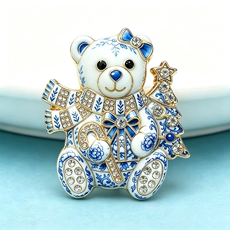 Wuli&baby Weihnachtsbär-Broschen für Frauen Unisex 2-farbige Strass-Broschen Niedliche Tier-Neujahrs-Party Casual-Broschen Geschenke – Detail 5